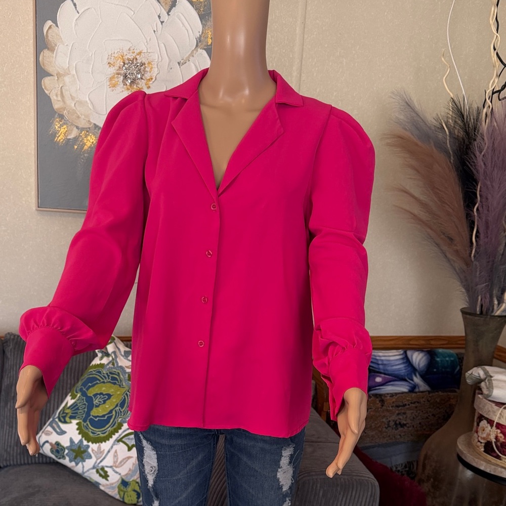 Spazio Cinque Fuchsia Puff Sleeve Blouse